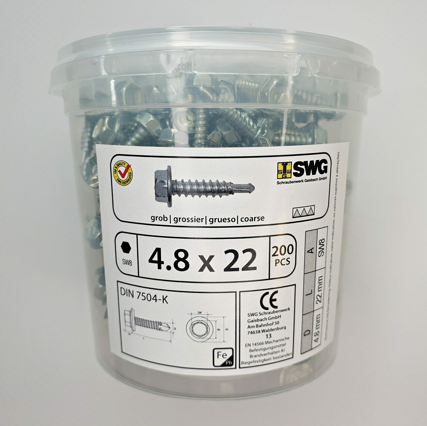 фото Саморез по металлу DIN 7504-K с фланцем 4.8x22 (200 pcs) SWG, Германия