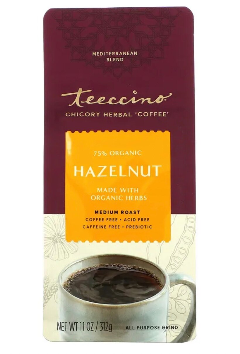 Teeccino, Chicory herbal "Coffee", Hazelnut, травяной кофе из цикория, средней прожарки, без кофеина, фундук, 312 г (11 унций) - фотография № 1