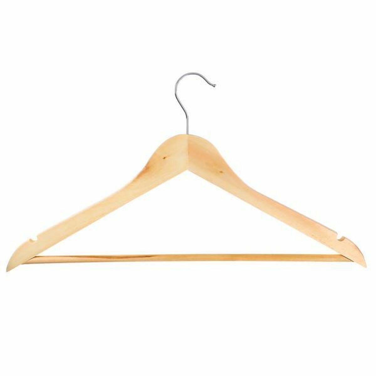фото Вешалка для одежды деревянная 45см, натуральный цвет, хром, ЭКО