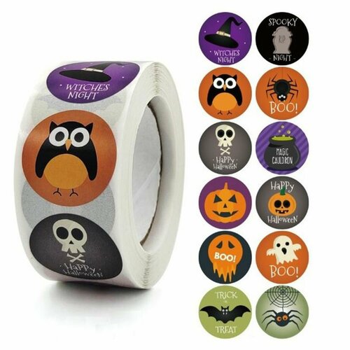 Наклейка бумага Хэллоуин Страшилки d-25 см 500 шт в рулоне 3х65х65 см 1 шт 289₽