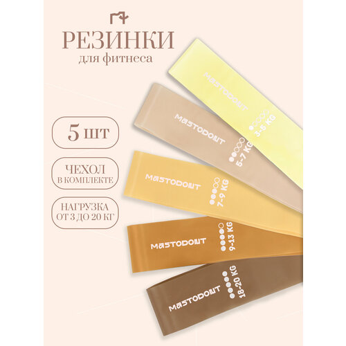Резинки для фитнеса, фитнес резинки набор 5шт, 3-20 кг, бежевые