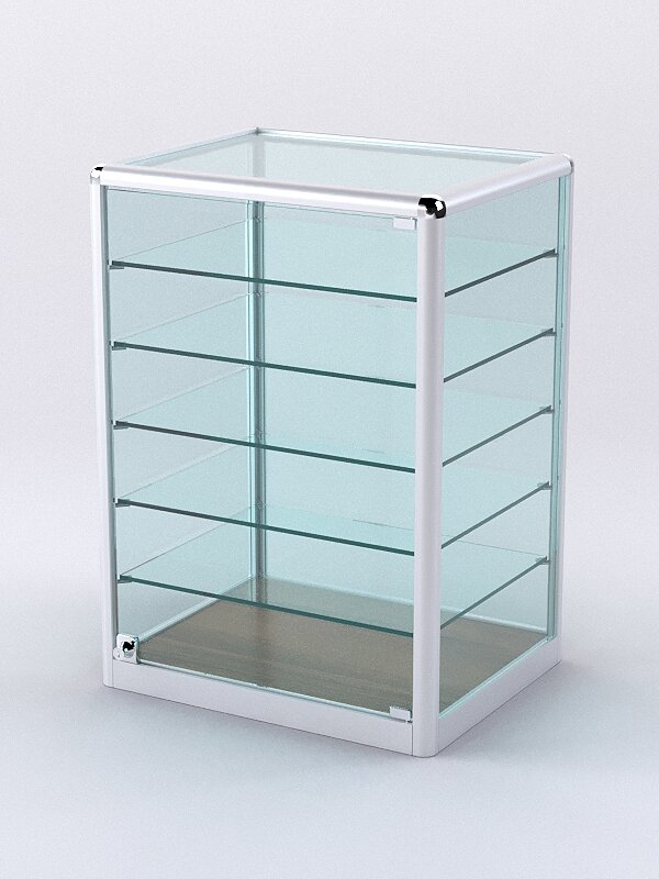 Витрина из профиля настольная "вайб ИКС" №2-5П-С-300 (задняя стенка Cтекло), Орех