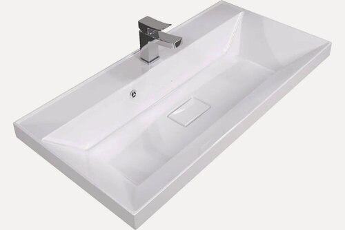 Изображение товара Мебельная раковина VERSALIA Bazis 90 накладная, встраиваемая, из искусственного камня, из литьевого мрамора, белая, глянцевая, раковина для ванной, прямоугольная