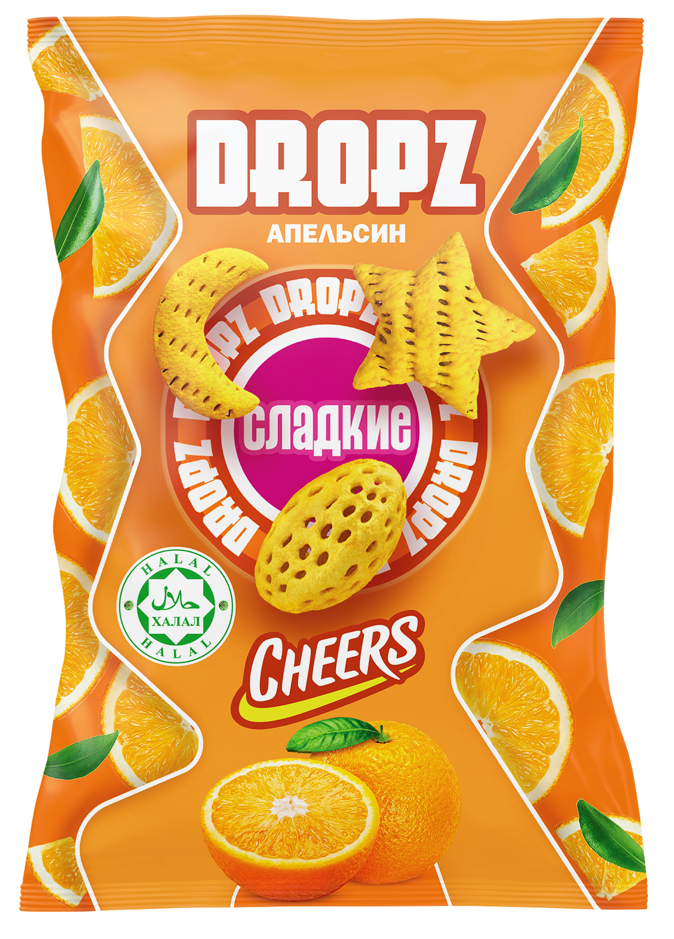 Воздушные снэки DROPZ, запечённые, со вкусом "Апельсин", 90 гр