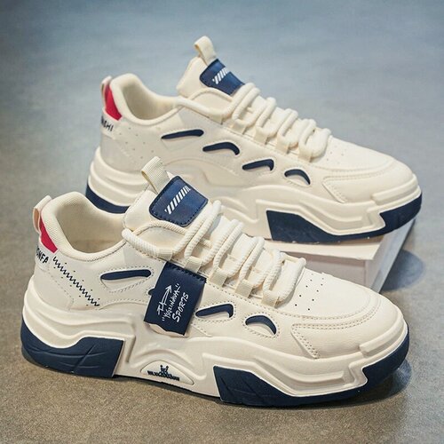 Изображение товара MOOCIE Новые осенние мужские дышащие белые кроссовки, модные и универсальные спортивно-повседневные кроссовки на толстой подошве, туфли для папы, EU:41