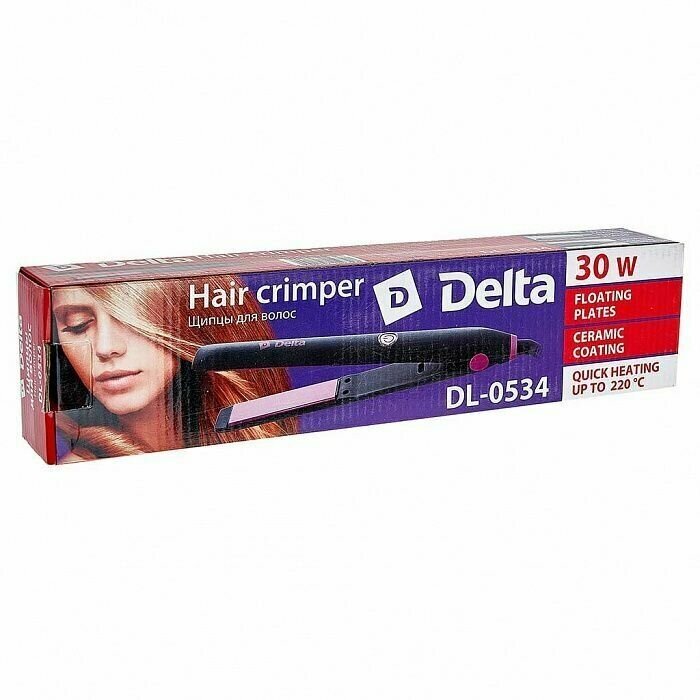 Щипцы для выпрямления волос 30 Вт DELTA черные с розовым - фотография № 6