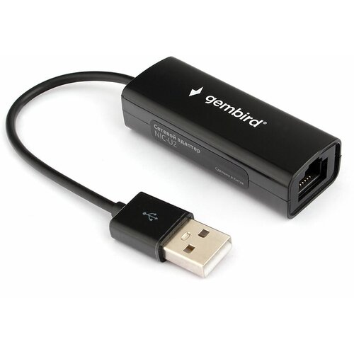 Адаптер Gembird NIC-U2, черный gembird сетевой адаптер ethernet usb 2 0 fast ethernet adapter nic u2