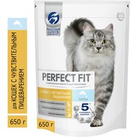 Сухой корм для кошек Perfect Fit при чувствительном пищеварении, с лососем 650 г (мини-филе)