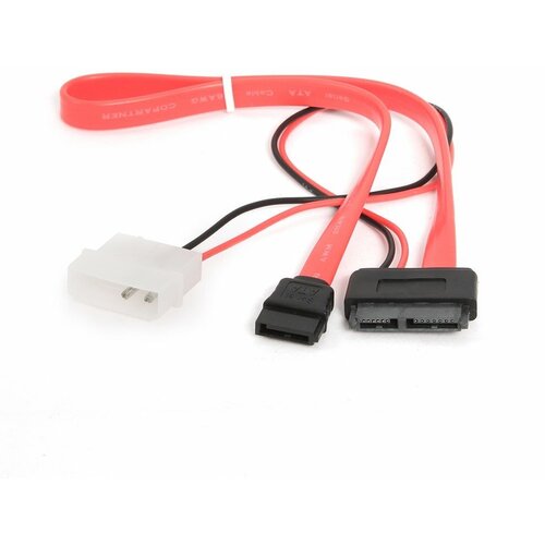 Кабель Cablexpert SATA 7 pin - SATA Slimline/Molex 2 pin, 0.35 м, красный кабель combo slim mini sata cablexpert cc sata c3 molex sata minisata 6pin 7pin длина инт 50см питание 30см пакет