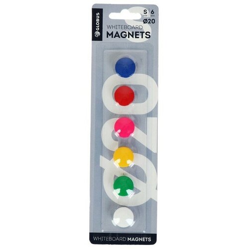 Магниты для досок Globus 20 мм, 6 штук, цветные, в блистере