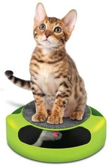 Интерактивная игрушка для кошек Поймай Мышку Catch The Mouse с когтеточкой, вращается на 360 градусов, цвет зеленый - фотография № 3