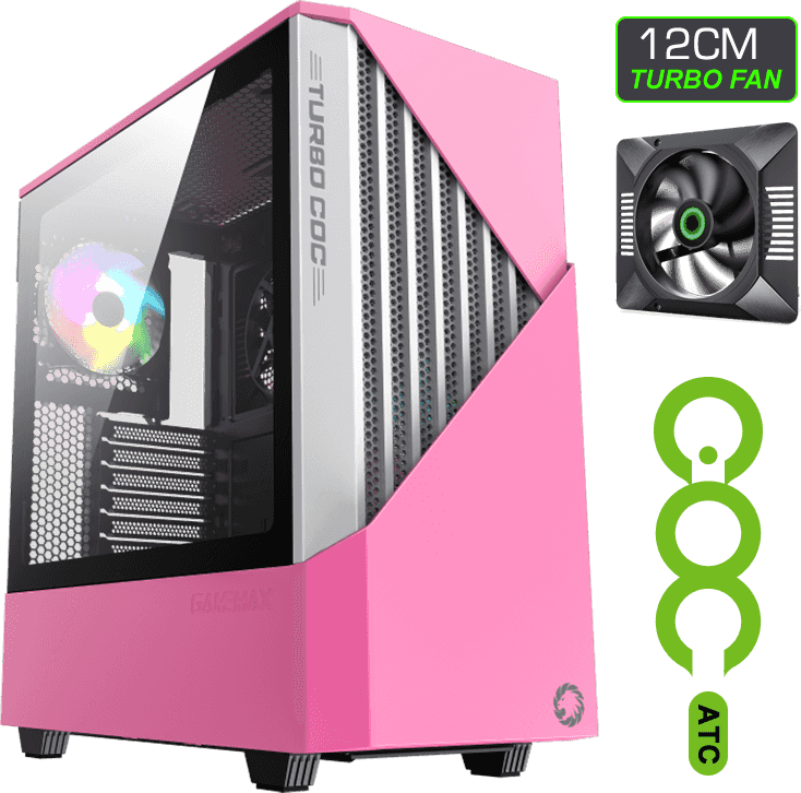 Корпус GameMax Contac COC WP MFG. T806 без БП (ATX, Розовый, USB3.0, Зак. стекло,1*120мм+ MB turbo fan)