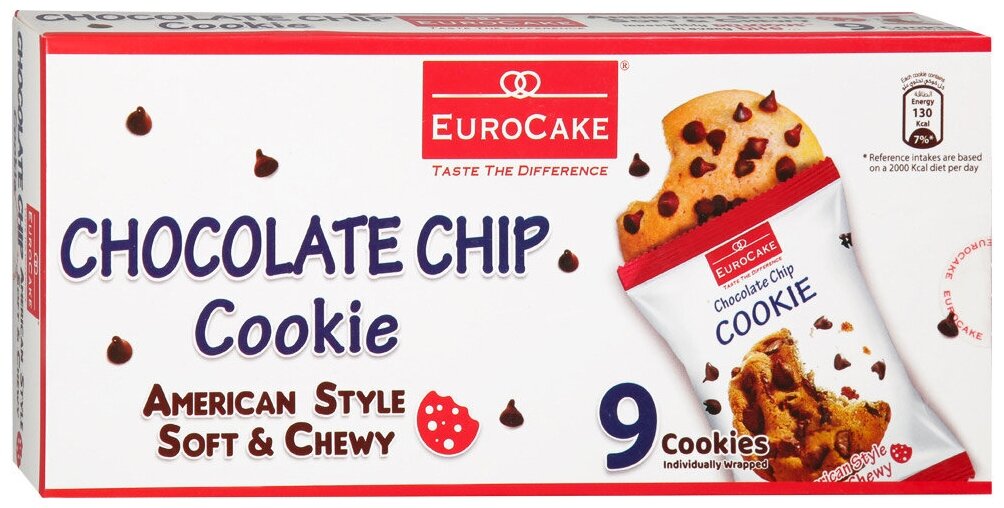 Мягкое печенье EuroCake "Chocolate Chip Cookie" с кусочками шоколада нетто 252г (9х28г) - фотография № 1