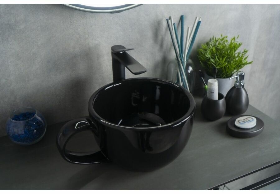 Черная керамическая раковина в ванную Gid Nc9077 с сифоном ORIO A3202