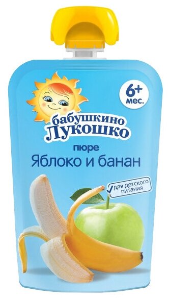 Пюре Бабушкино Лукошко яблоко-банан, с 6 месяцев, мягкая упаковка, 90 г