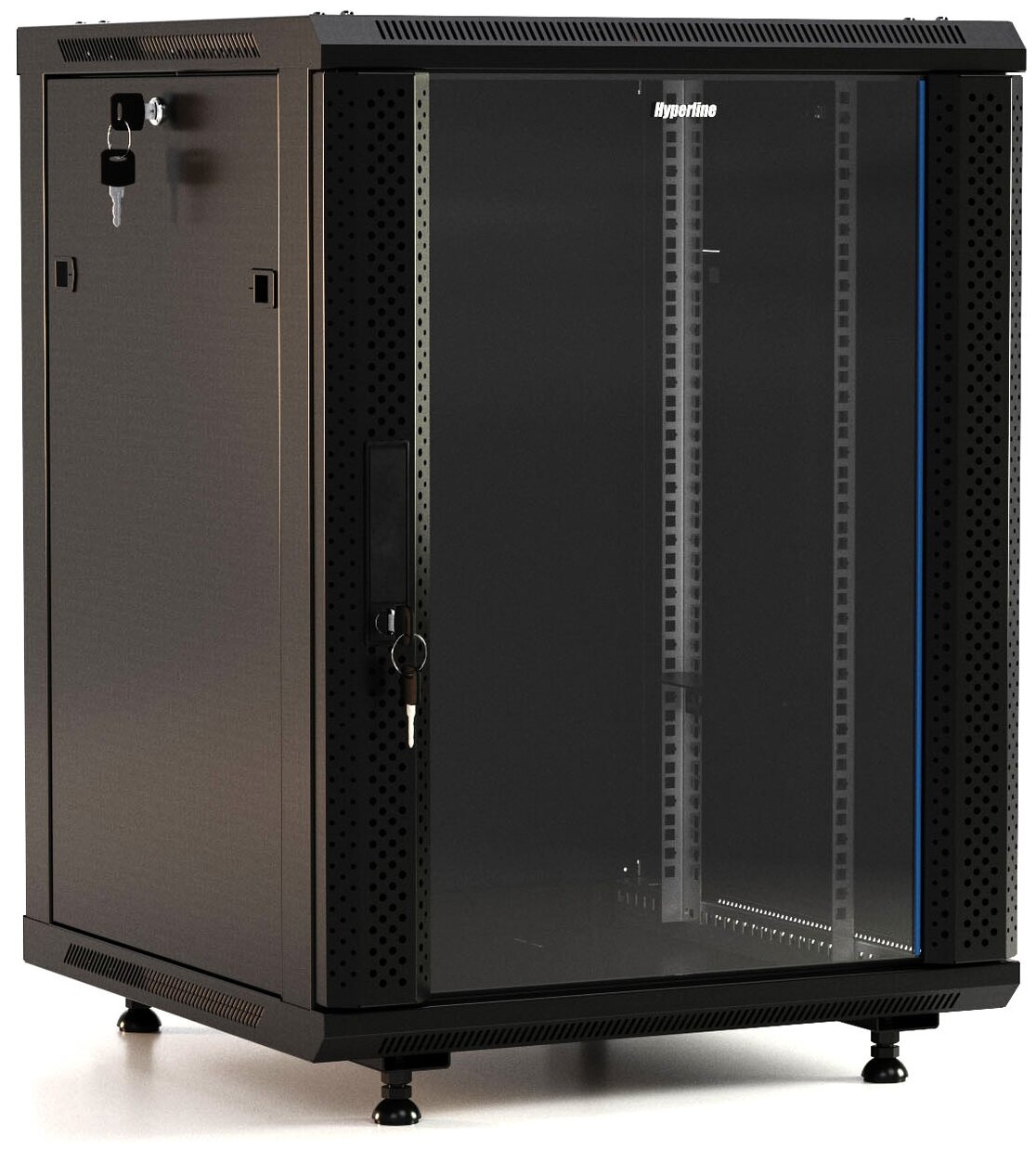 Шкаф коммутационный Hyperline (TWB-FC-2245-GP-RAL9004) настенный 22U 600x450мм пер. дв. стекл 60кг черный