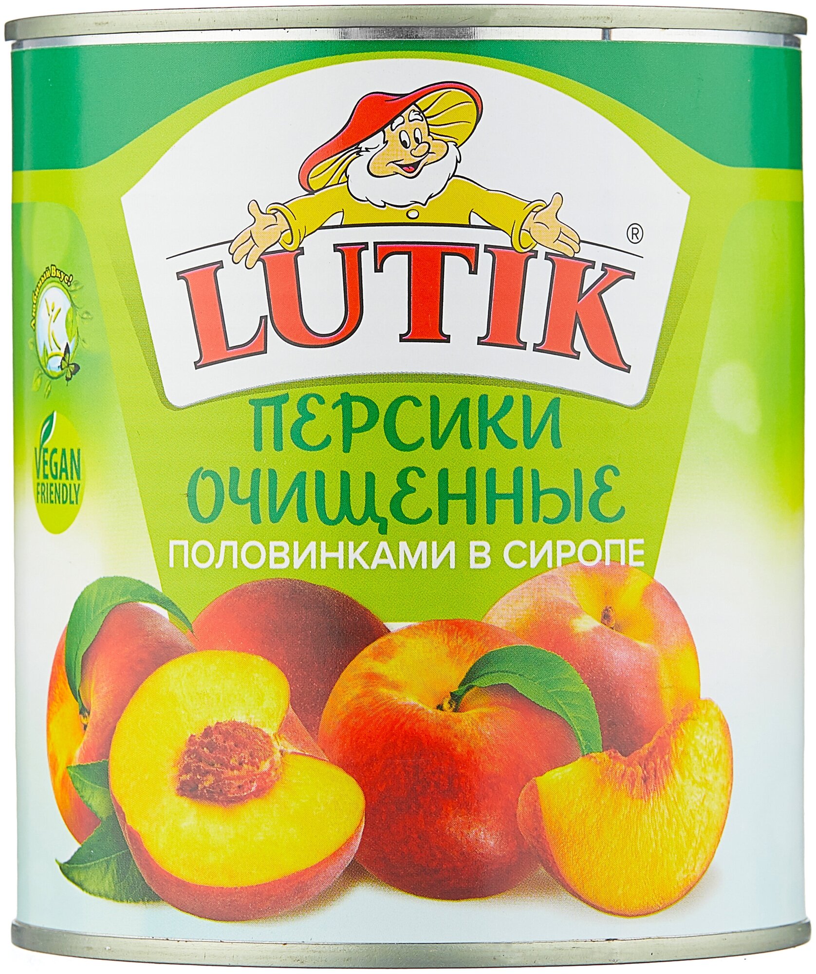 LUTIK Персики очищенные половинкам в сиропе, 850мл, ж/б