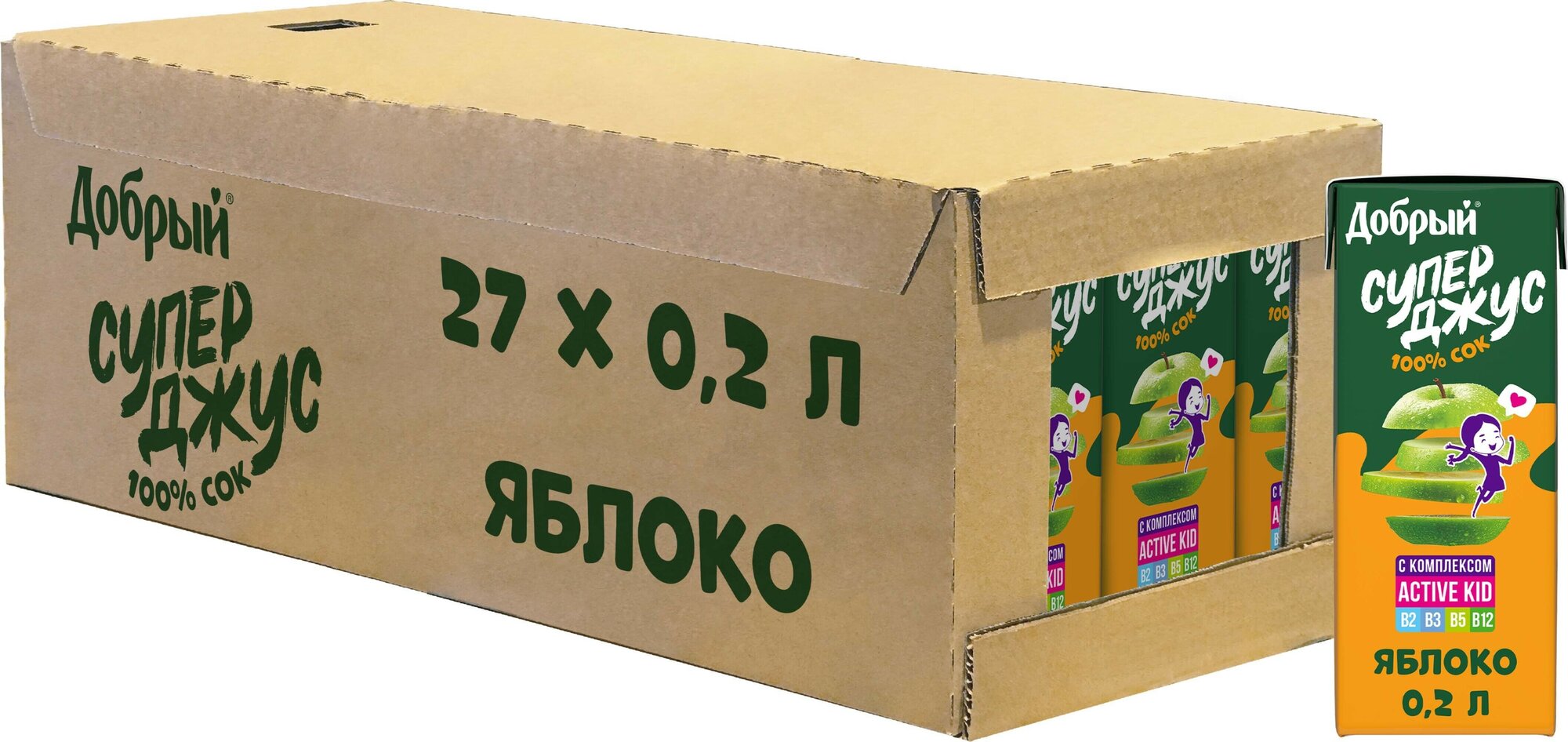 Сок Добрый Яблоко 0.2 л тетрапак упаковка 27 штук - фотография № 1