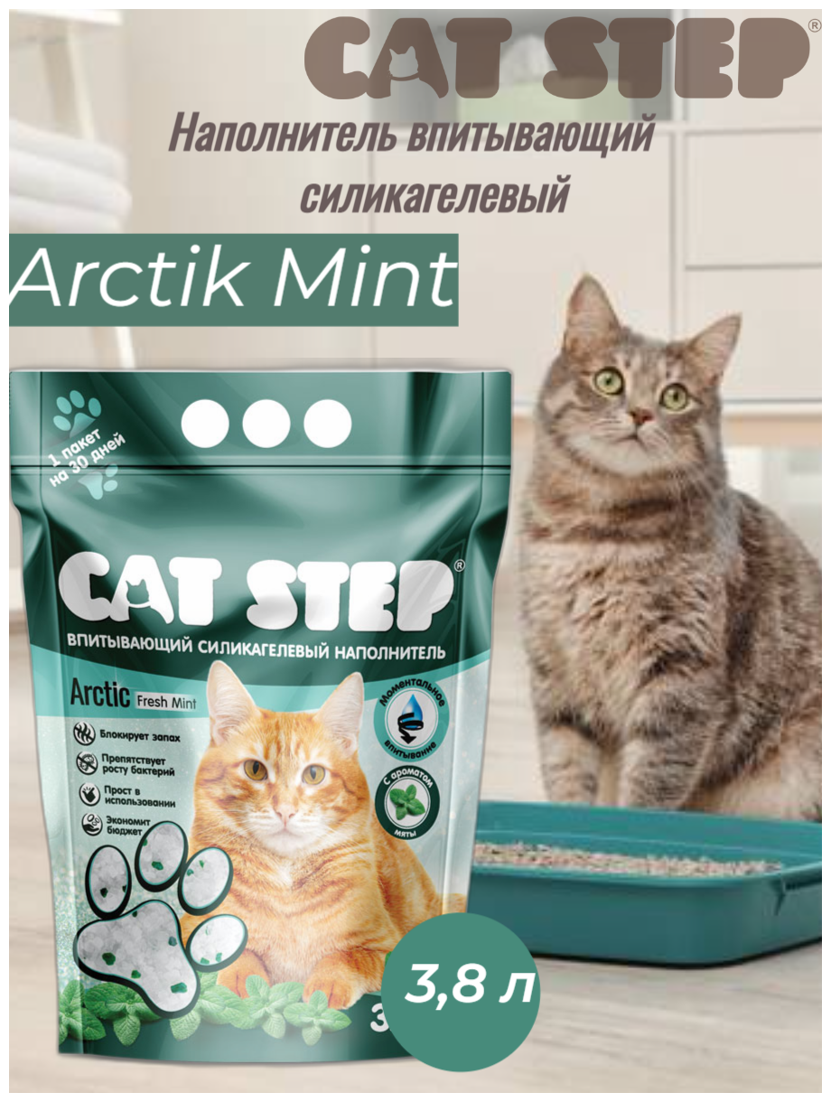 Наполнитель впитывающий силикагелевый CAT STEP Arctic Fresh Mint, 3,8 л - фотография № 7