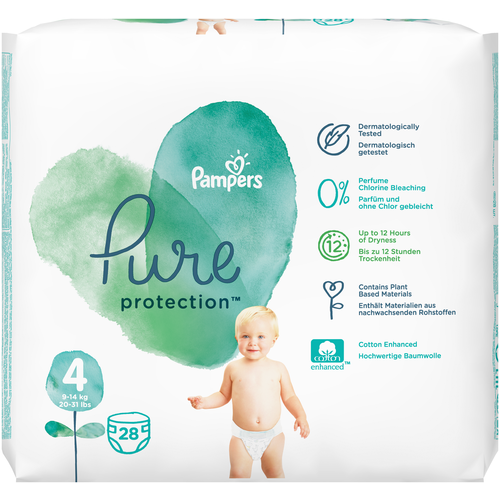 фото Подгузники pampers pure protection, размер 4, 160 шт, 9-14 кг