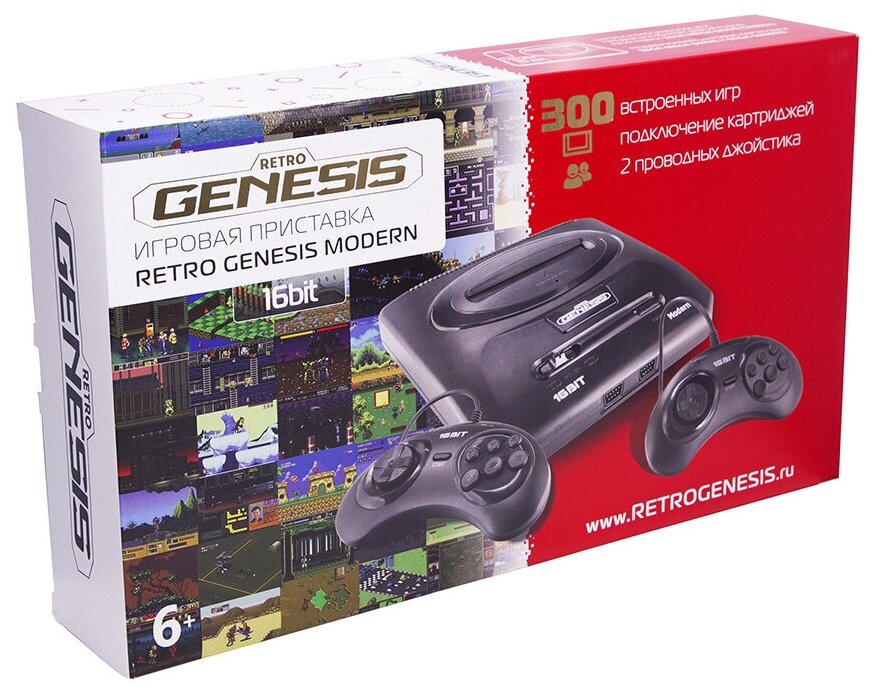 Игровая консоль RETRO GENESIS 300 игр, два проводных джойстика, Modern, черный - фото №6