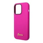 Панель-накладка Guess Liquid Silicone Gold Metal Logo Hard Fuschia для iPhone 14 Pro Max - изображение