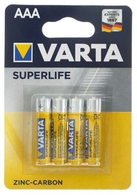 Varta Батарейка солевая Varta SuperLife, AAA, R03-4BL, 1.5В, блистер, 4 шт.