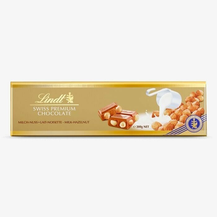 Шоколад Lindt Gold Swiss Premium Milk - Hazelnut Chocolate / Линд Премиум Молочный с цельным фундуком, 300 гр (Швейцария) - фотография № 15