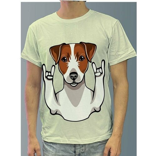 фото Футболка мужская белая молочный оттенок из хлопка с dtf принтом собака - 38 будь на стиле