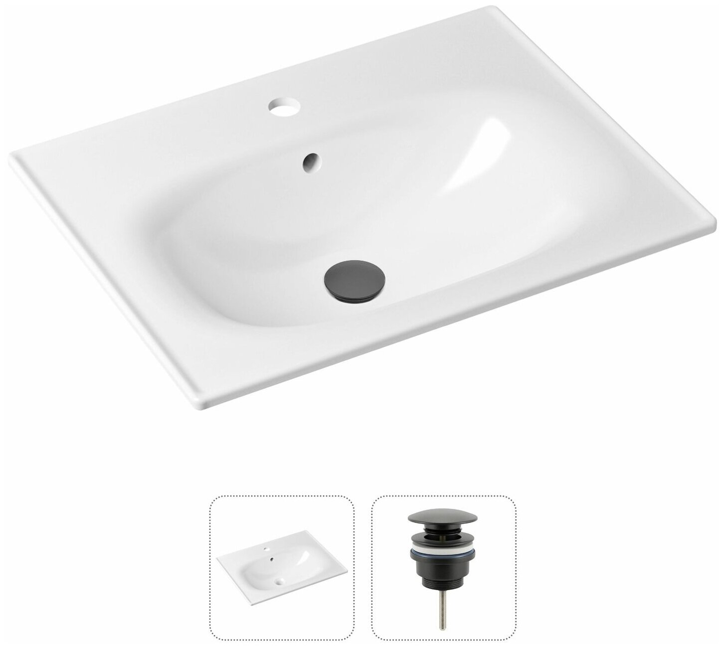 Комплект 2 в 1 Lavinia Boho Bathroom Sink 21520871: врезная фарфоровая раковина 60 см, донный клапан