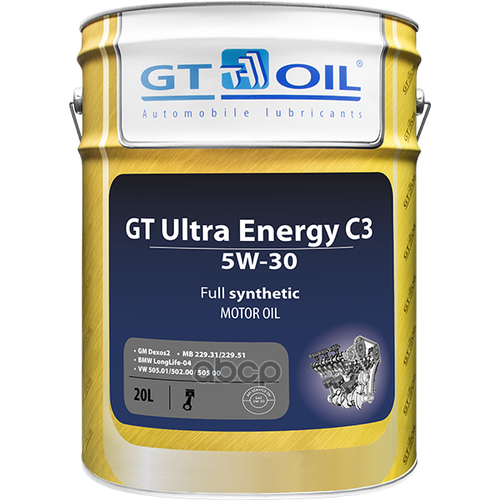 GT OIL Масло Моторное Синтетическое Всесезонное Gt Ultra Energy C3, Sae 5W-30, Api Sm, Sn/Cf, 20 Л