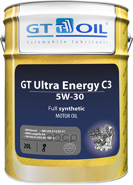 GT OIL Масло Моторное Синтетическое Всесезонное Gt Ultra Energy C3, Sae 5W-30, Api Sm, Sn/Cf, 20 Л