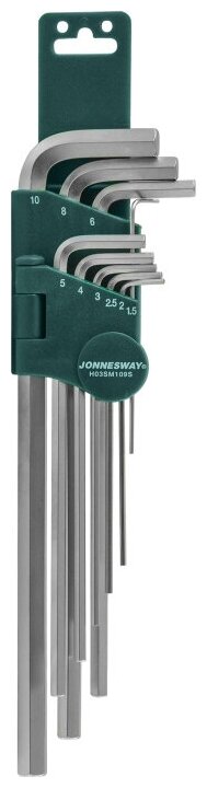 JONNESWAY H03SM109S Набор шестигранников 9 пр. 1,5-10 мм удлиненные extra long JW