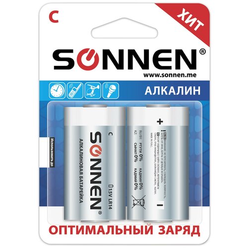 Батарейка SONNEN C оптимальный заряд, в упаковке: 2 шт. sonnen aaa lr03 оптимальный заряд в упаковке 4 шт