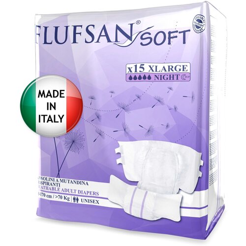 Подгузники для взрослых впитывающие FLUFSAN Soft SUPERNIGHT, размер XLarge (очень большой)