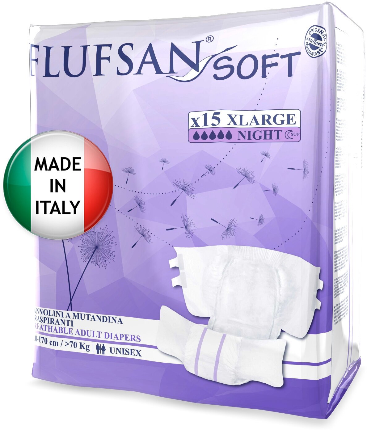 Flufsan Soft Supernight / Флюфсан Софт Супернайт - подгузники для взрослых, XL, 15 шт.