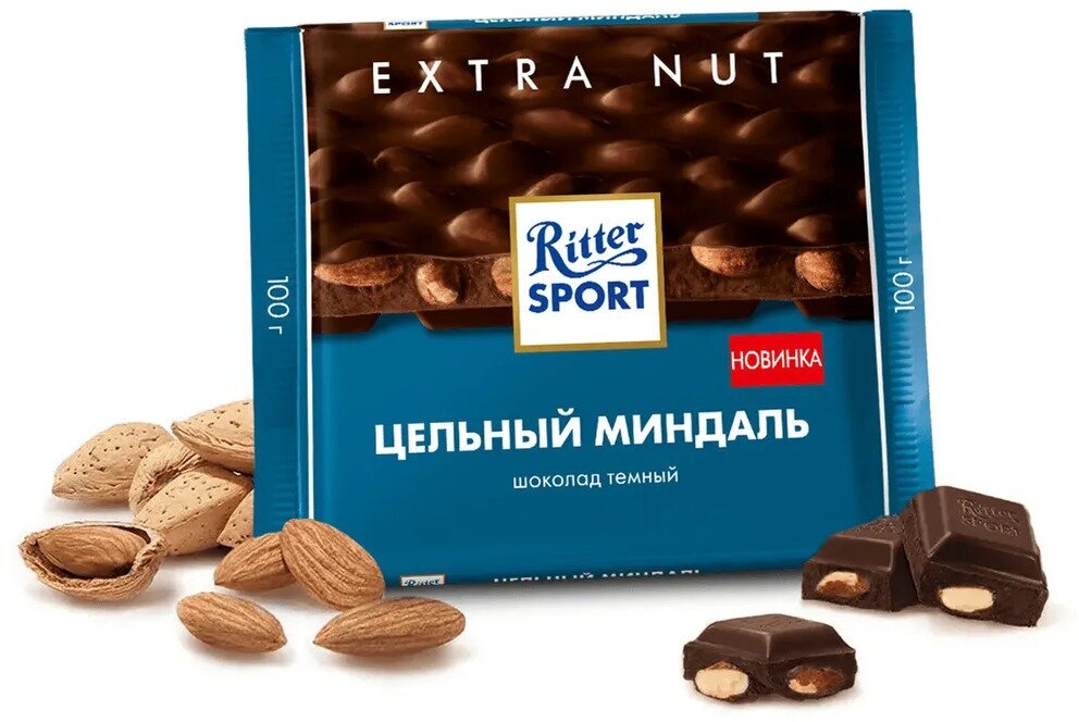 Шоколад Ritter Sport Extra Nut темный цельный миндаль, 100 г, 11 уп. - фотография № 6