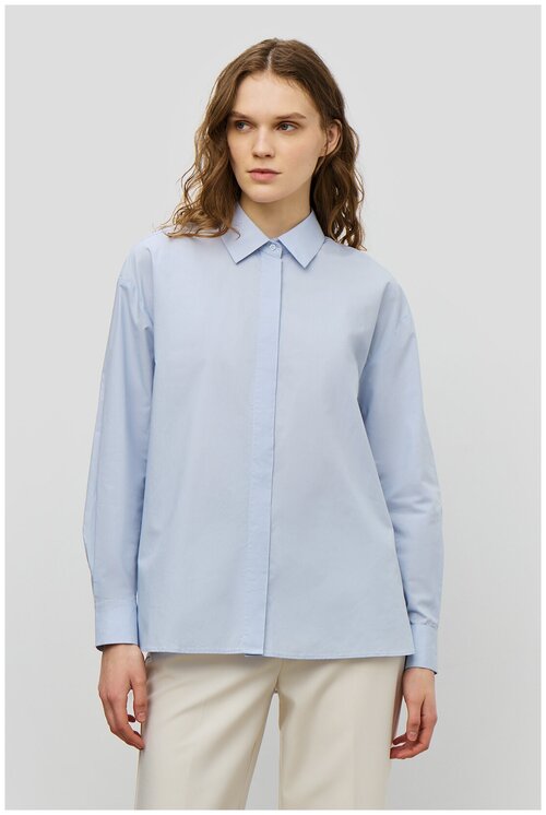 Блуза  Baon, повседневный стиль, свободный силуэт, длинный рукав, без карманов, манжеты, однотонная, размер 44, голубой