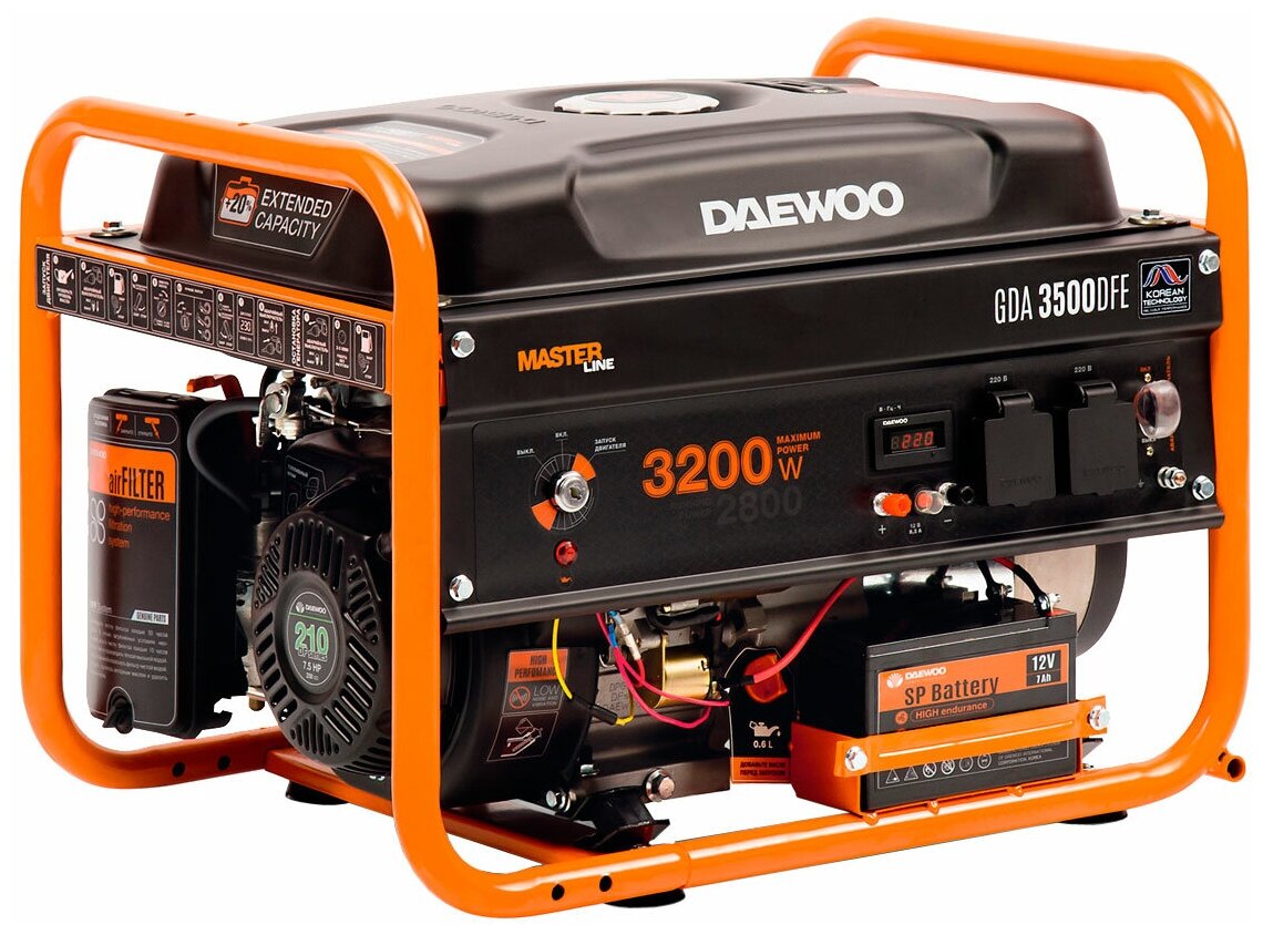 Газо-бензиновый генератор Daewoo Power Products GDA 3500DFE (3200 Вт)