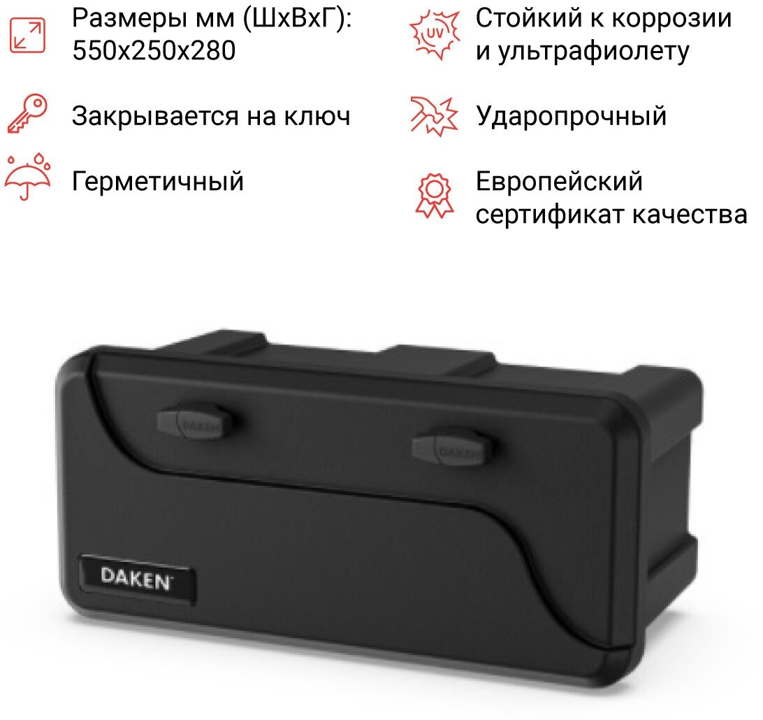 Ящик для легкового прицепа DAKEN BLACKIT 82202, 2 замка. 550х250х280 мм. Италия