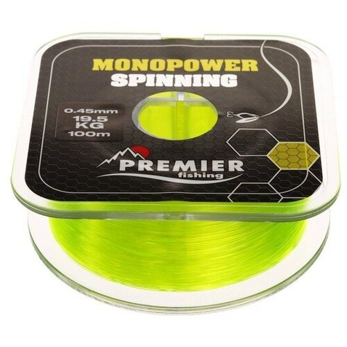 Леска Preмier fishing MONOPOWER SPINNING, диаметр 0.45 мм, тест 19.5 кг, 100 м, флуоресцентная желтая