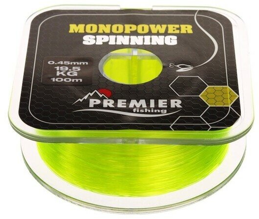 Леска Preмier fishing MONOPOWER SPINNING диаметр 0.45 мм тест 19.5 кг 100 м флуоресцентная желтая