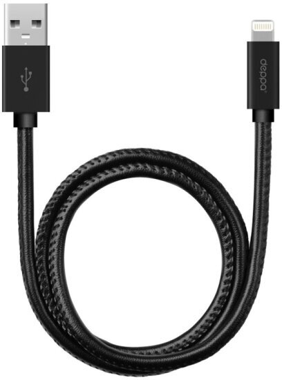 Кабель Deppa Leather USB-A - 8-pin, алюминий/экокожа, MFI, 1.2м, черный