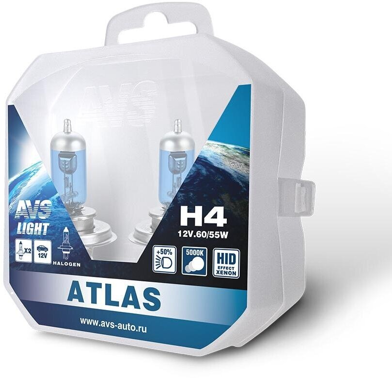 Лампа галогенная AVS ATLAS PB /5000К/ H4.12V.60/55W Plastic box -2 шт.