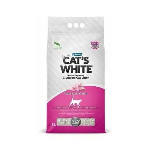 Cat's White наполнитель комкующийся с ароматом детской присыпки для кошачьего туалета