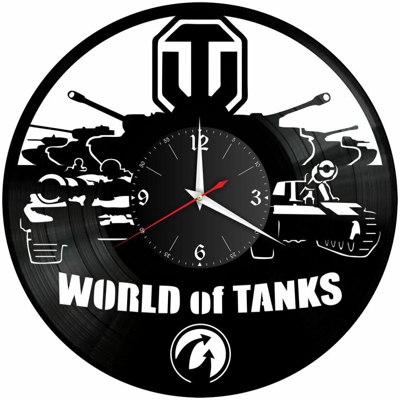 Часы из винила Redlaser "WOT , World of Tanks, Ворлд оф танкс, несколько танков, логотип" VW-10568