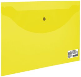 BRAUBERG Папка-конверт с кнопкой A5, прозрачный пластик, желтый