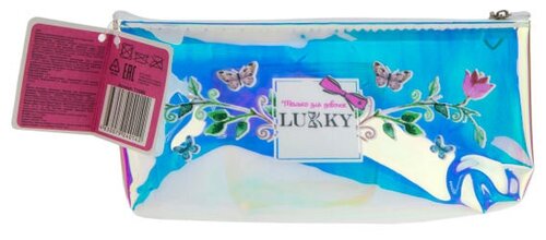 Косметичка Lucky, 10х20 см, голубой, серебряный