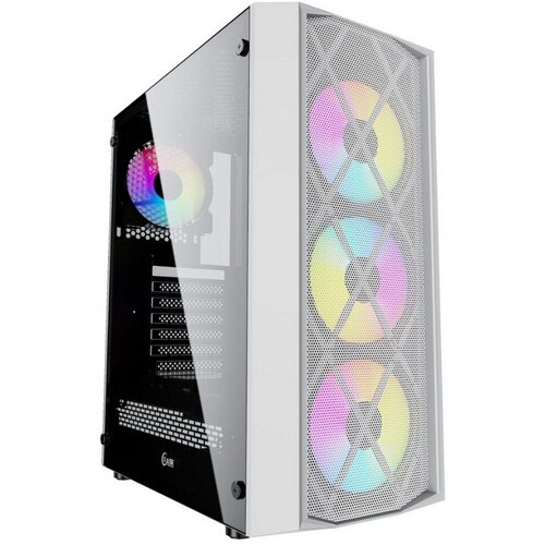 Корпус Powercase Rhombus X4 White, Tempered Glass, Mesh, 4x 120mm 5-color LED fan, белый, ATX (CMRMW-L4)