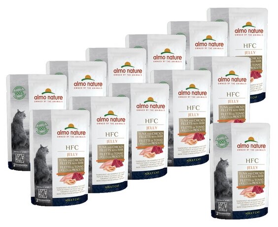 Almo Nature New! Паучи Тунец, Курица и Ветчина в Желе для кошек (Classic Nature Jelly - Tuna, Chicken and Ham) 0,055 кг х 12 шт.